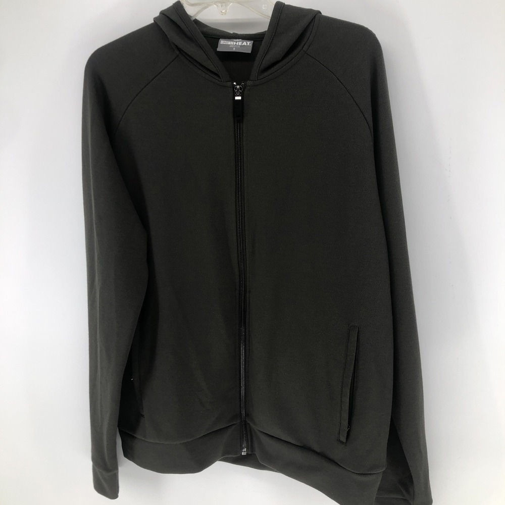 32 Degrees Heat Men's Full Zip Hooded Jacket Tight Knit Thermal Green  SMALL - Picture 3 of 6
